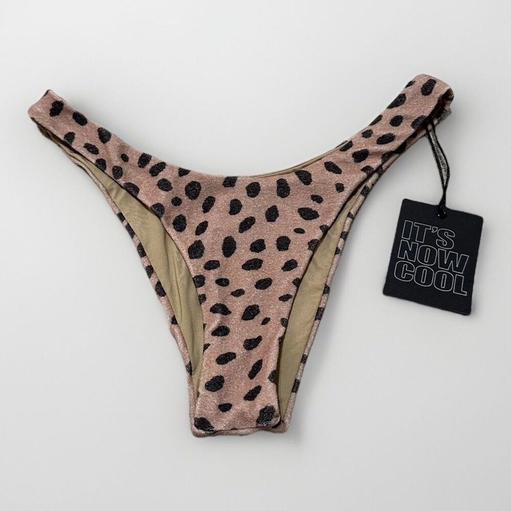 It’s Now Cool Swim Bikini Bottom Size Medium NWT $70 Riverstone Terry Tan Black